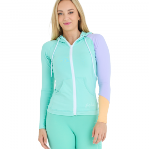 Гидромайка женская длинный рукав на молнии с капюшоном Jetpilot PACER LS HOODED RASHIE TEAL