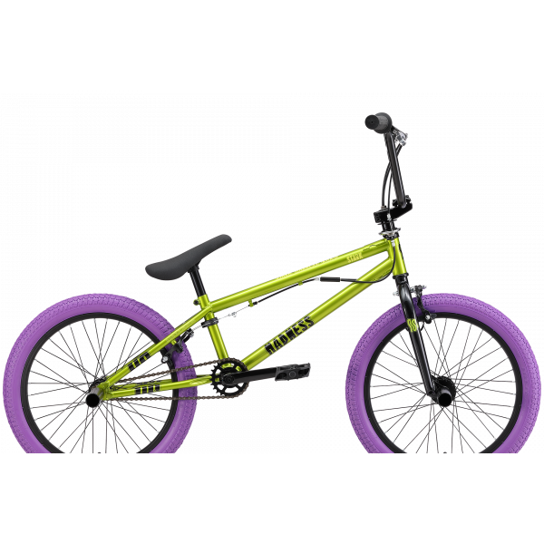 Велосипед Stark'24 Madness BMX 3 зеленый металлик/черный, зеленый/фиолетовый 